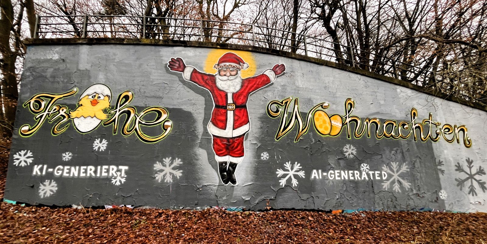 „Frohe Weihnachten“: Zum 10. Mal entstand das Weihnachts-Graffiti an der Kuhtrift