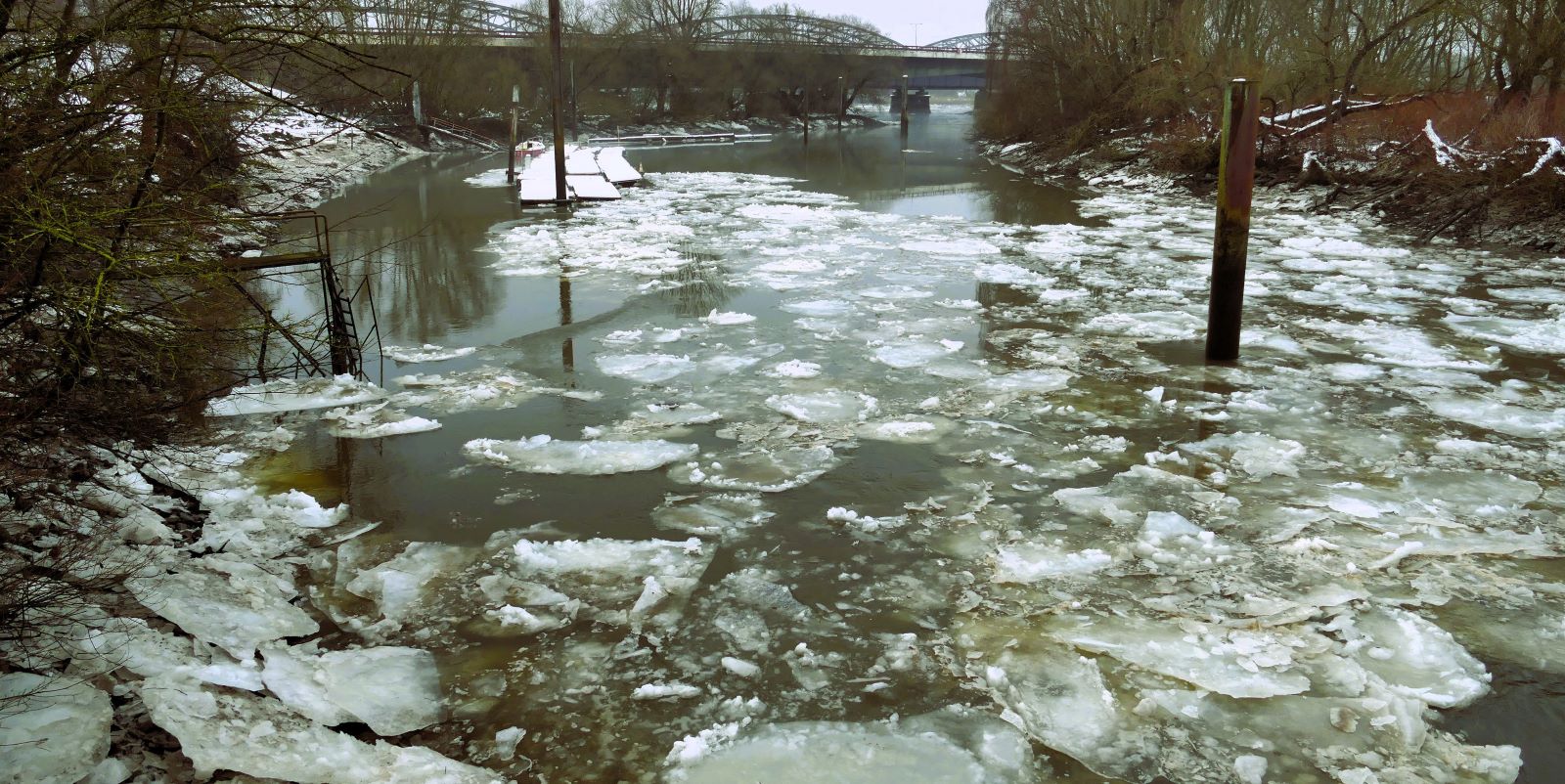 Eiszeit in Harburg: Im Diamantgraben staut sich das Packeis